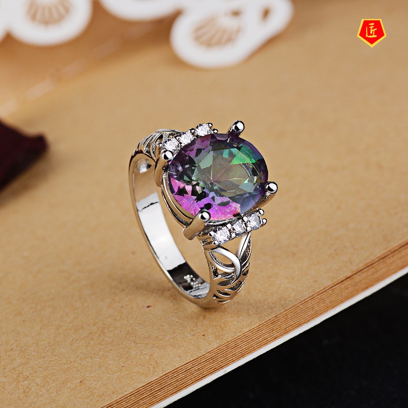 [Ready Stock]925 Silver Colored Gemstone Fashion Personality