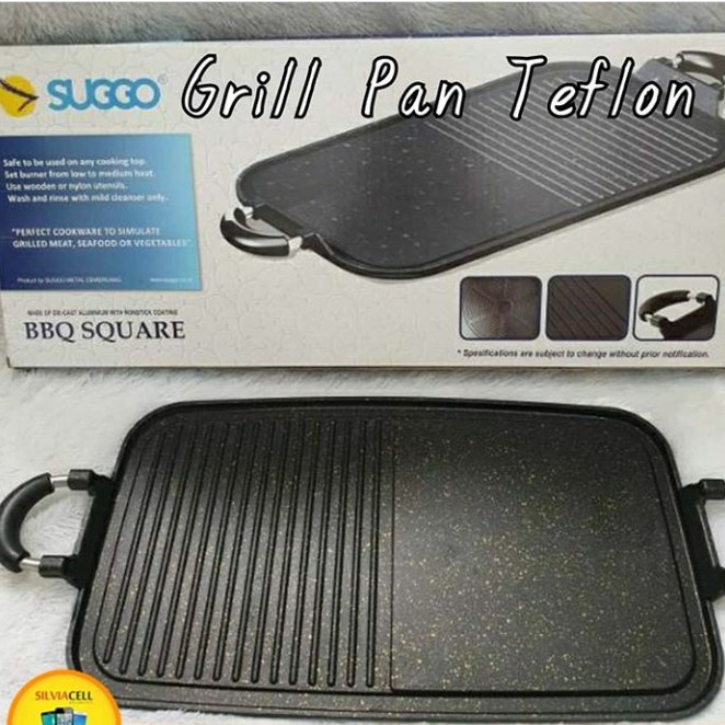 Suggo Grill Pan Teflon 2 In 1 Alat Bakar Sate Daging Bbq Square
