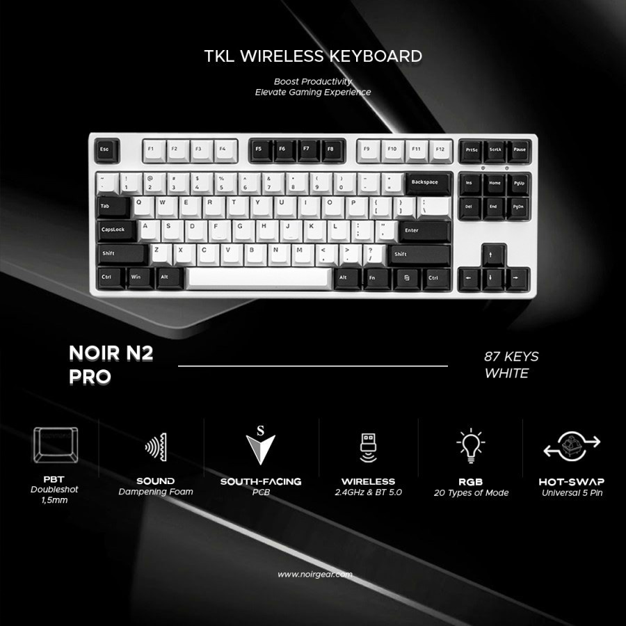 Noir N2 Pro TKL Mechanical Gaming Keyboard Wireless Bluetooth