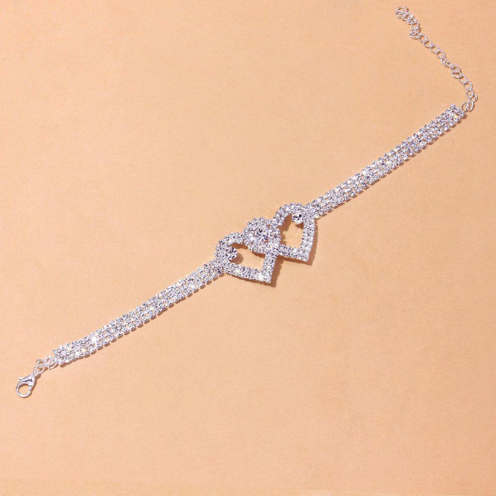 R-flower Anklet Barefoot Chain Bling Kristal Warna Silver Hati Ganda