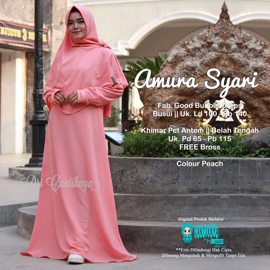 AMURA SYARI PEACH ALLSIZE 100 /140 Gamis Bubble Busui Seragam Murah Cantik Asli Original Umroh CTY