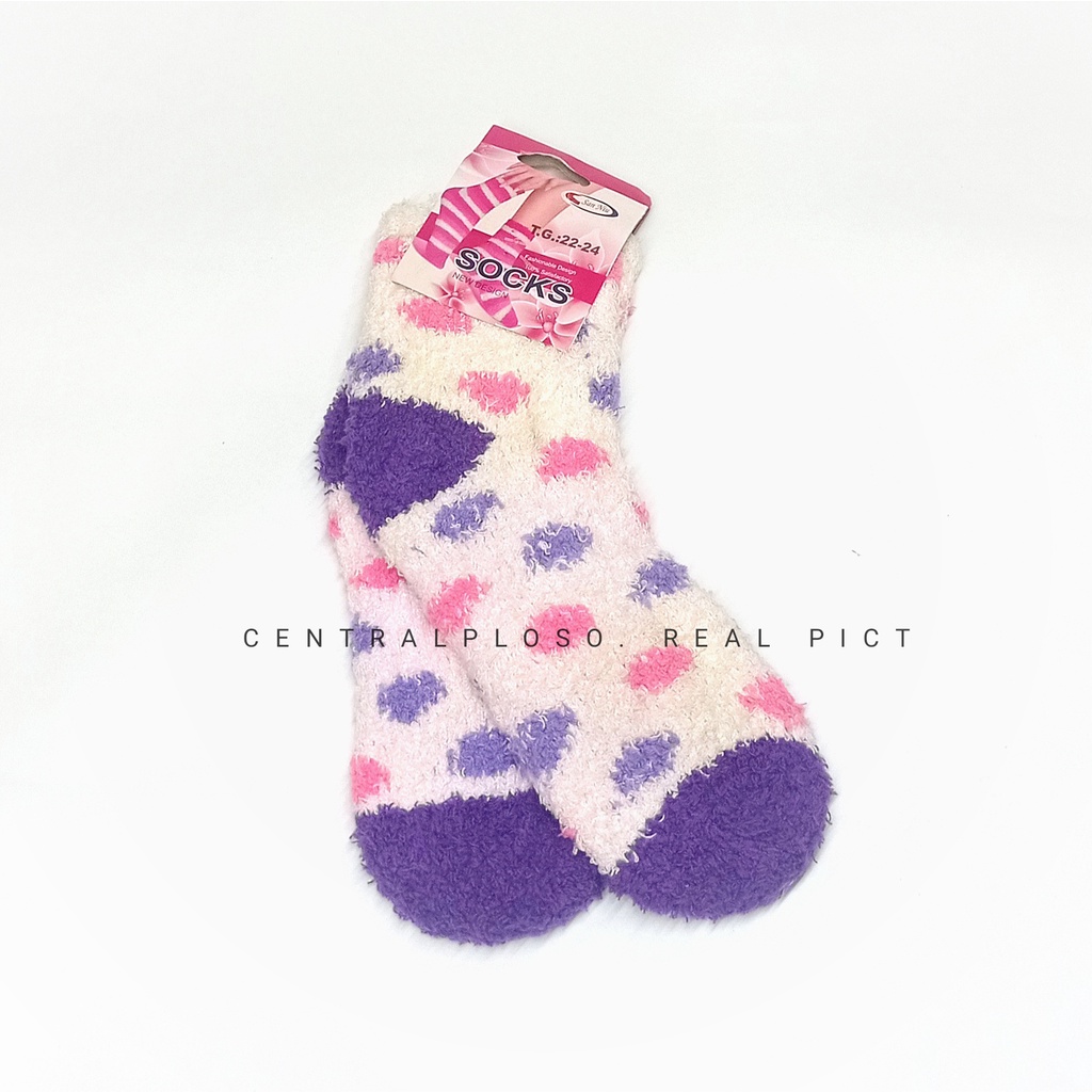 Kaos Kaki Tebal Anti Dingin Sangat Lembut Empuk dan Nyaman Bahan Berkualitas kaos kakicp-Polka Pink Ungu