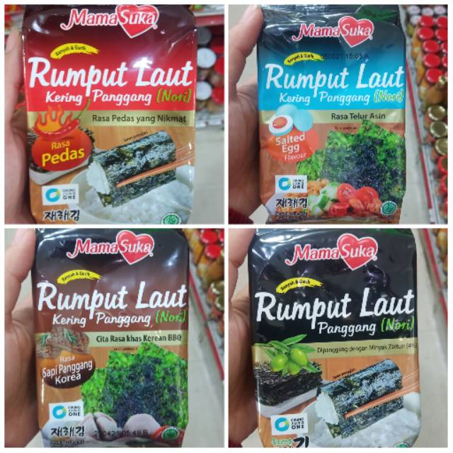 

MAMA SUKA Rumput laut kering panggang - snack nori - seaweed 4,5 gr (1 bungkus)