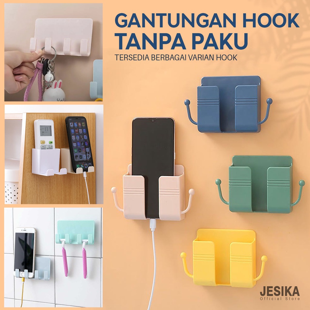 Tempat holder remote hp dinding tv ac model tempel gantungan hook bahan plastik kokoh serbaguna