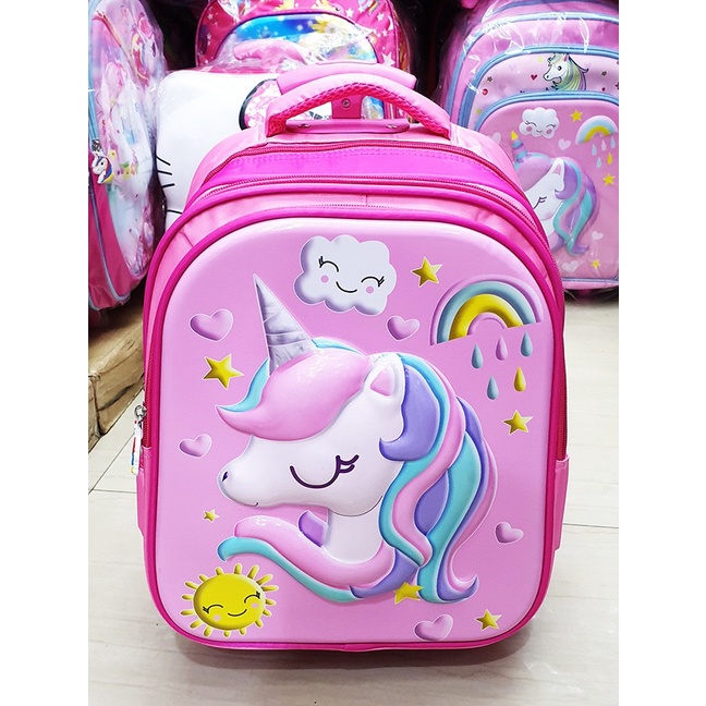 PROMO Tas Roda Dorong Trolley Anak TK Perempuan Motif Kuda Pony PIRANG CETAR Burung Piquin OWL Glossy Embos Timbul 3Res IMPORT