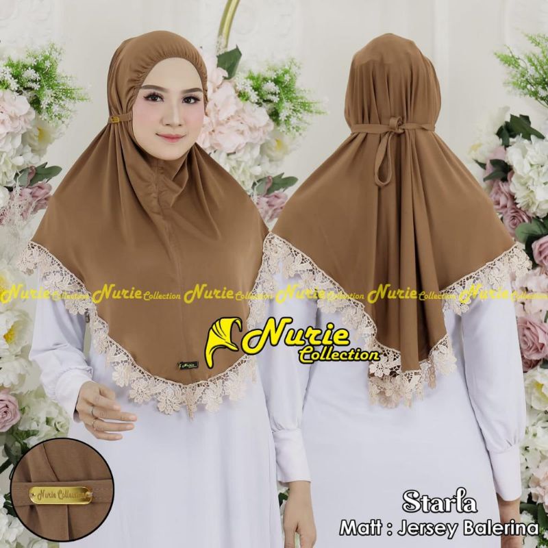 [Ori Nurie] STARLA••hijab bergo instan kerut tali renda••hijab instan jersey bellerina