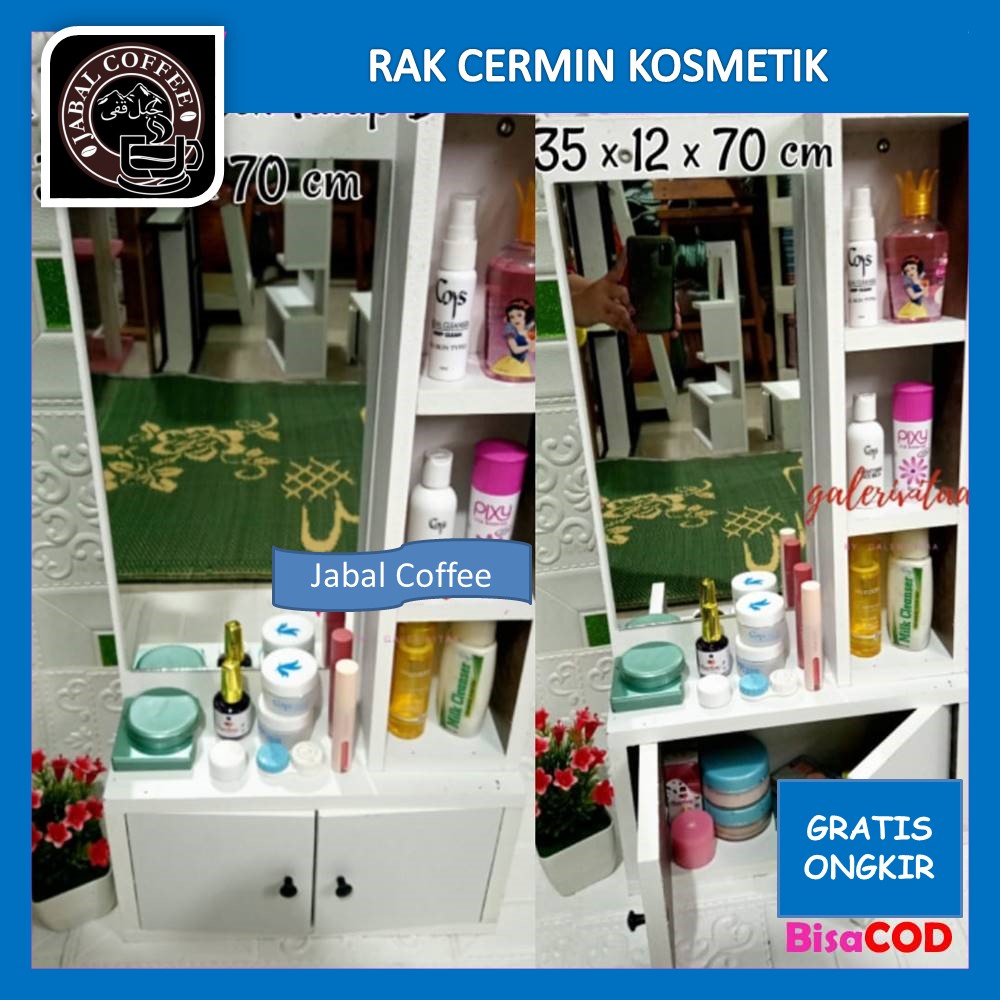 Rak Kaca Kosmetik / Rak Gantung Kosmetik / Rak Make Up Kaca Kode D