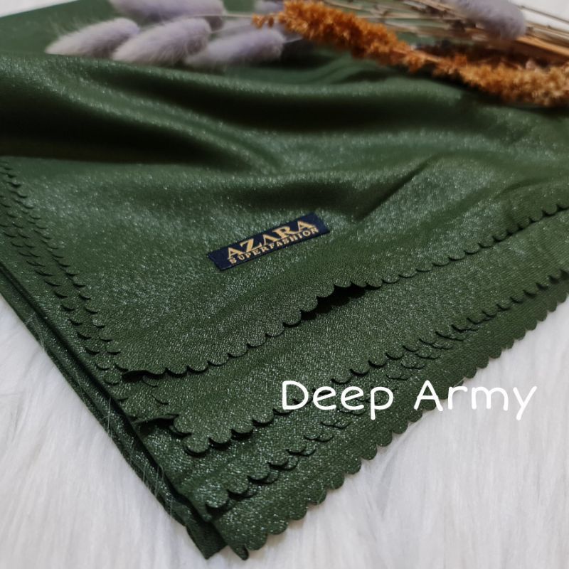 Hijab Segi Empat Azara nur sinar glamour Laser Cut kerudung hijab segiempat glowing 110 x 110-Deep Army Sinar