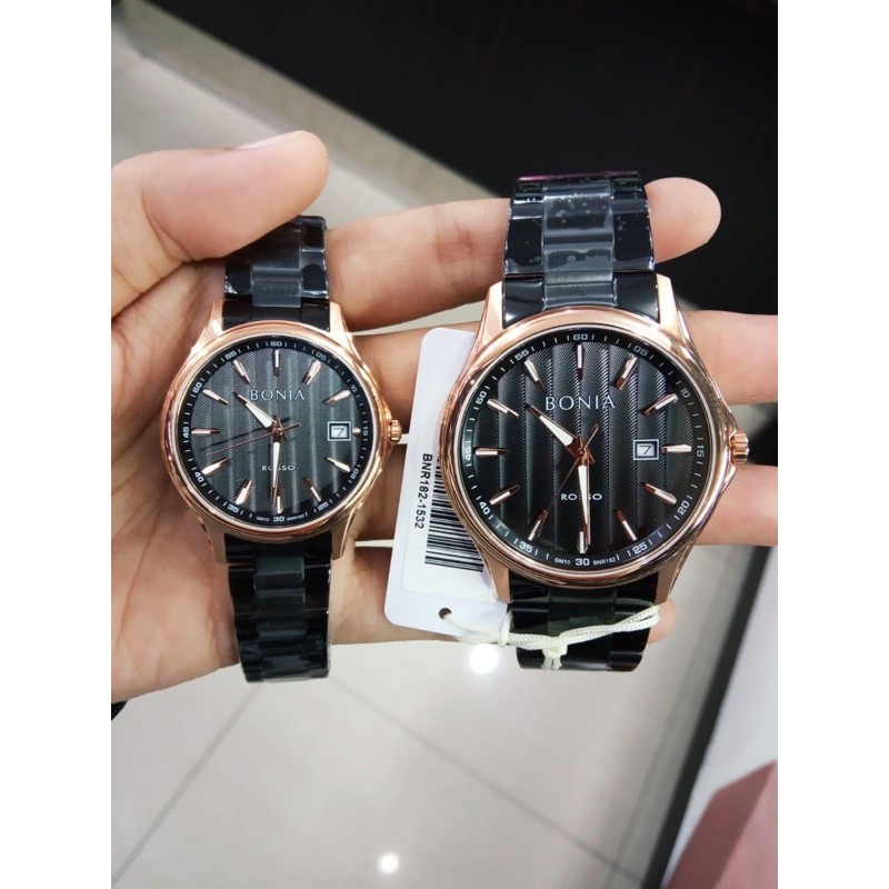 Jam Tangan Bonia BNR182-1532 Original Couple Hitam Rosegold