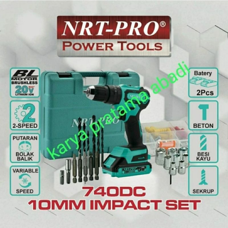 NRT PRO CORDLESS IMPACT DRILL DC 740 MESIN BOR BATRE BATERAI NRT DC740