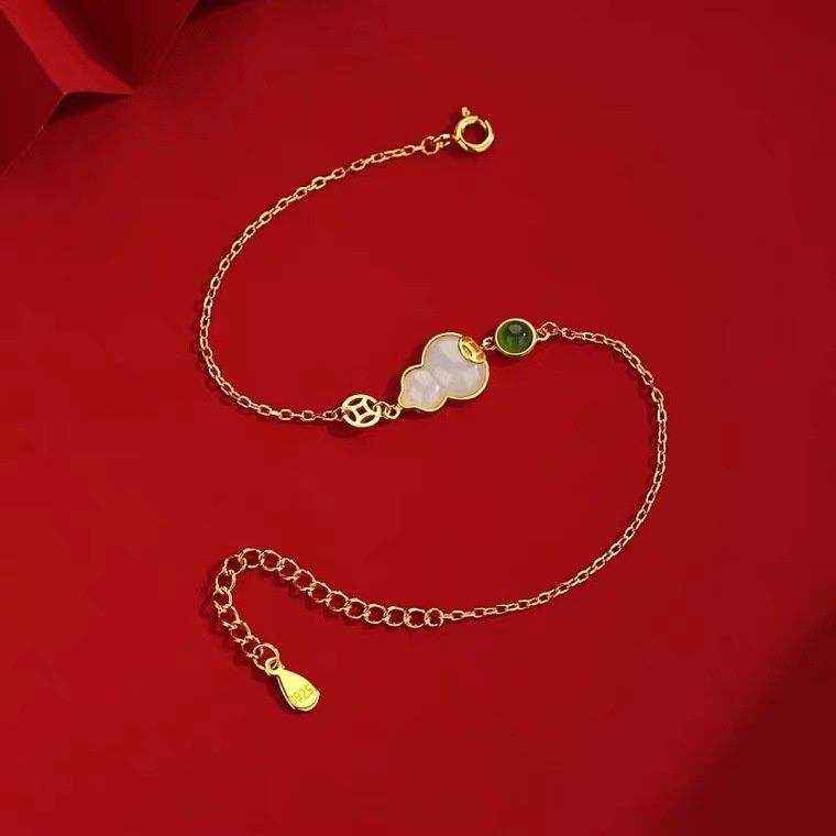 Ins Gelang Tangan Manik-Manik Batu Jade Hetian Fulu Gourd Natural Untuk Wanita acker