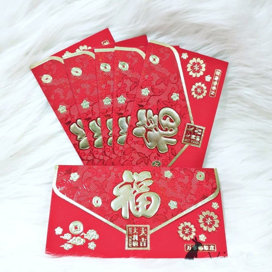 

Angpao Fuk Hoki China Imlek Glossy Timbul Ukuran 9 x 17 cm Mix Motif