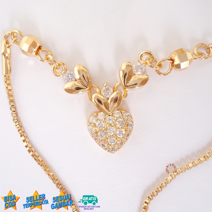 Lovelybutik - Kalung Xuping  Wanita Terbaru  Lapis Emas Lovenk4 Kalung Xuping Dewasa Cantik Model Koye Love Permata Ukuran 45 Cm Warna [Emas]