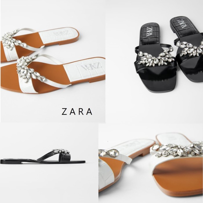 SANDAL FLAT ZARA DIAMOND CROCO - ZARA FLAT SANDAL - HITAM, 35