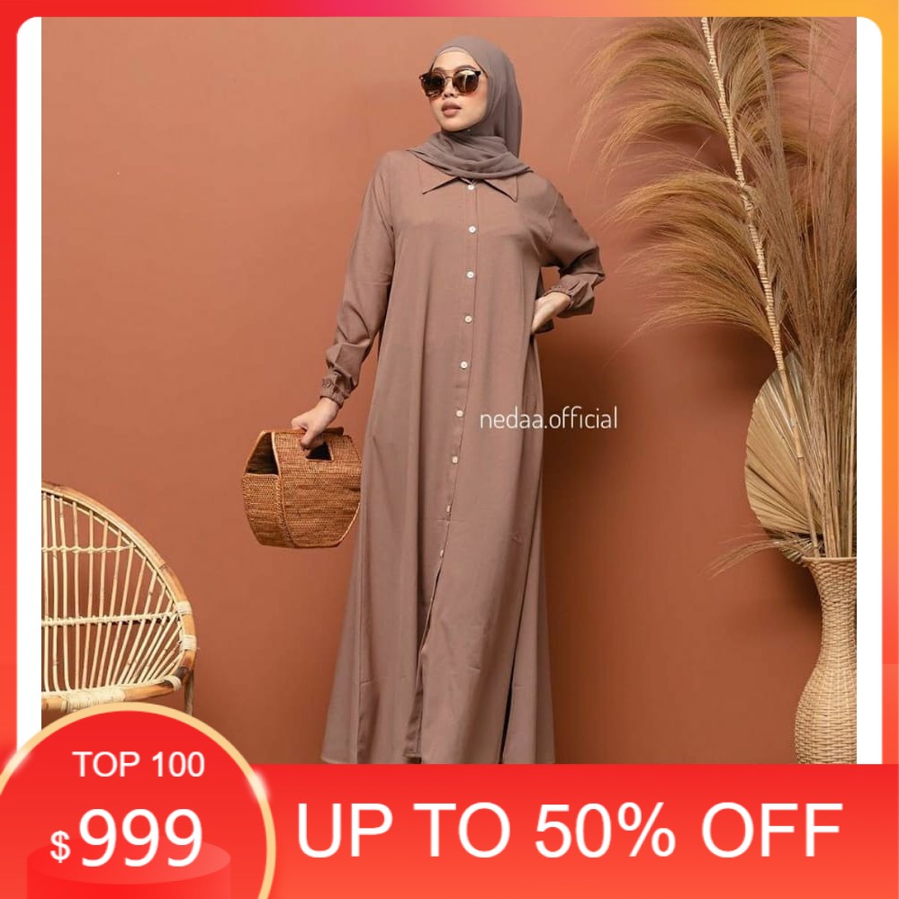 MURAH GAMIS MARINE KANCING MOSSCREPE | LONG DRESS POLOS BUSUI SERUT LENGAN ND 100%ORI