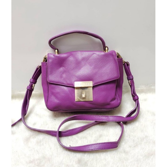 CARLYN SLING BAG UNGU FULL KULIT SAFIANO, SLING CANTIK,  PRELOVED TAS SLING KULIT