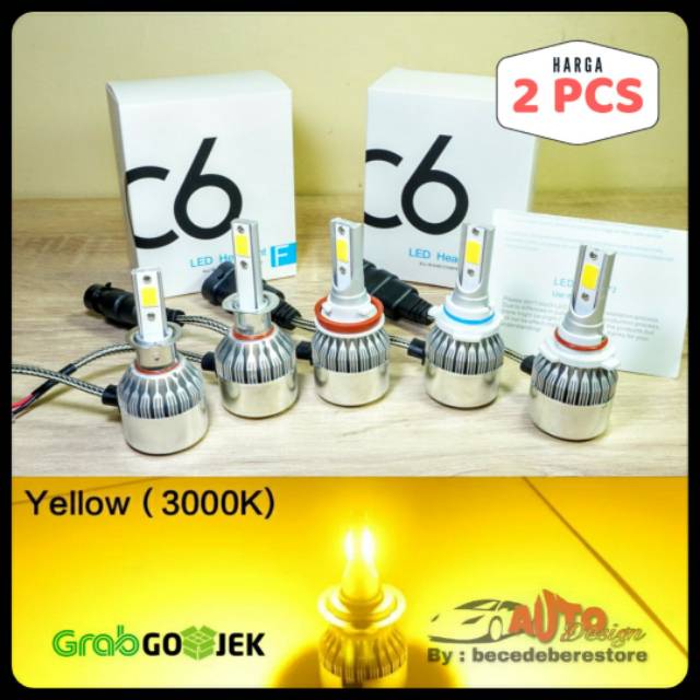 Lampu LED Mobil C6 3000K Kuning H1 H3 H7 H8 H11 H16 HB3 HB4