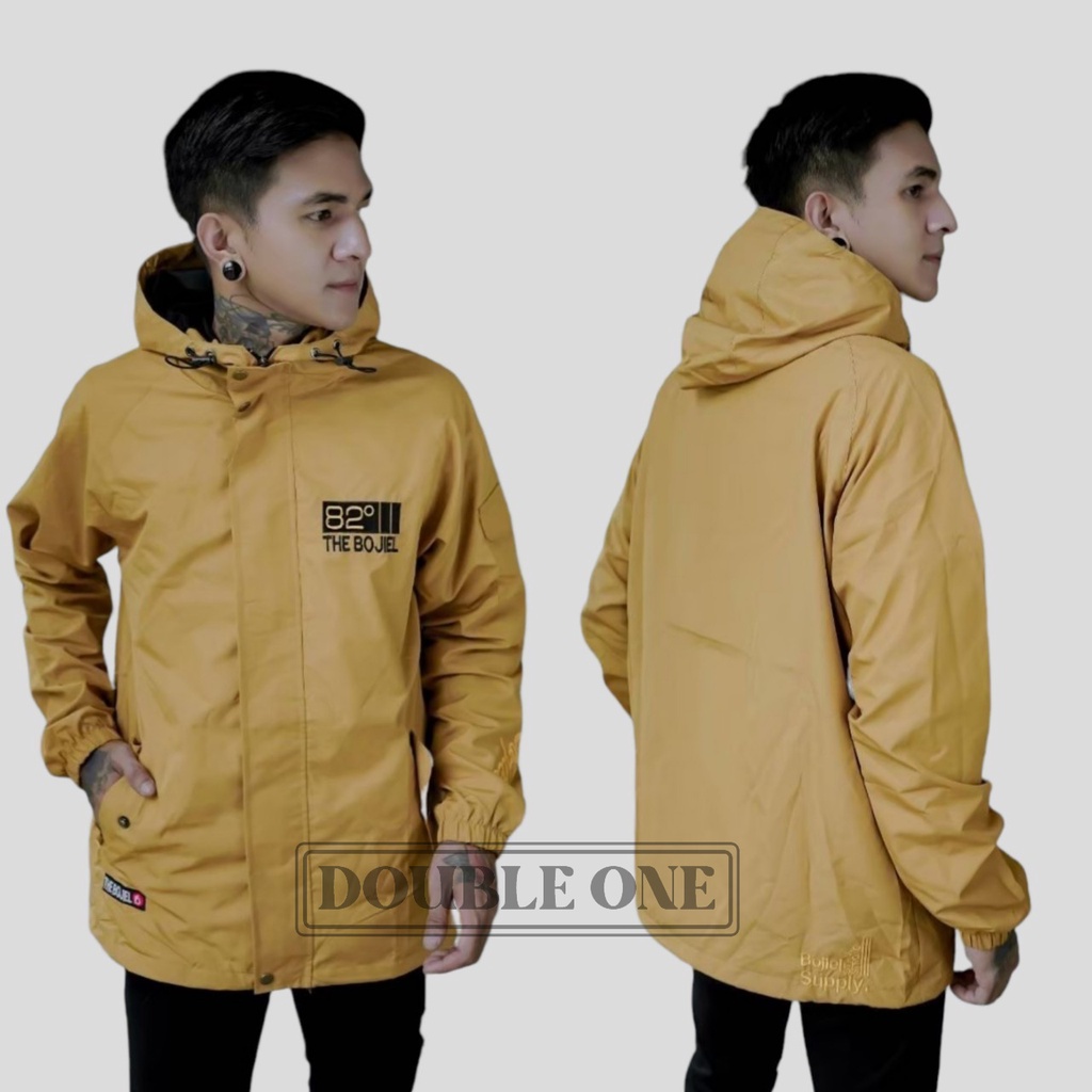 DOUBLE ONE - Jaket Hoodie Parasut Casual Reglan Original THE BOJIEL  / Jaket Taslan Pria / Jaket Waterproof Yellow