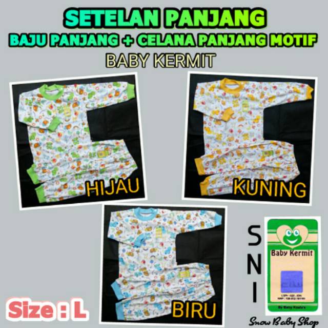 Setelan Panjang Bayi ( Kaos Oblong Panjang + Celana Panjang ) Motif S / M / L SNI Baby Kermit