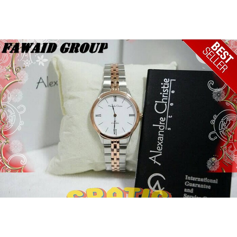BEST SELLER JAM TANGAN WANITA ALEXANDRE CHRISTIE AC 8508 WANITA SILVER COMBI WHITE ORIGINAL