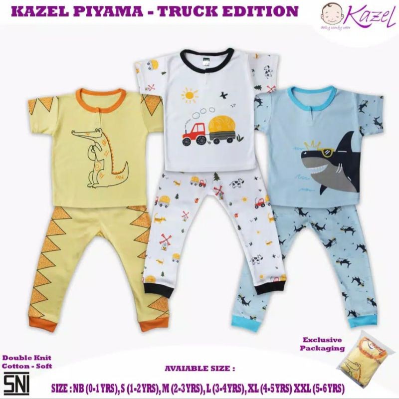 Kazel Piyama Boy Truck Edition/ Piyama Anak Kazel/ baju tidur anak kazel