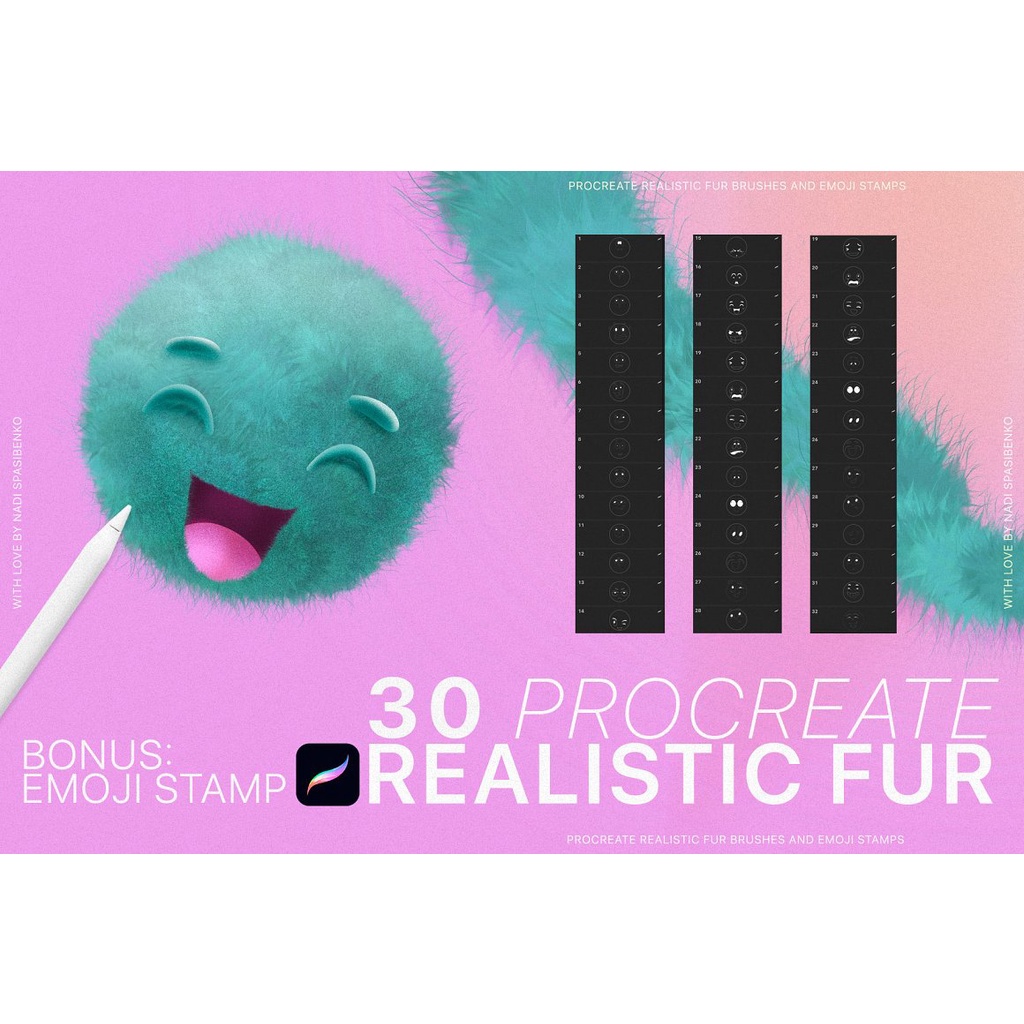 Procreate Brush - Realistic Fur &amp; Cute Emoji for Procreate