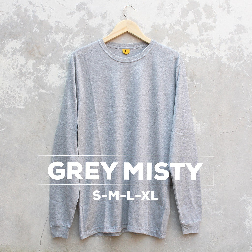 Kaos Polos Lengan Panjang Pria Grey Misty Cotton Combed 30s - Baju Polos Lengan Panjang Abu Misty