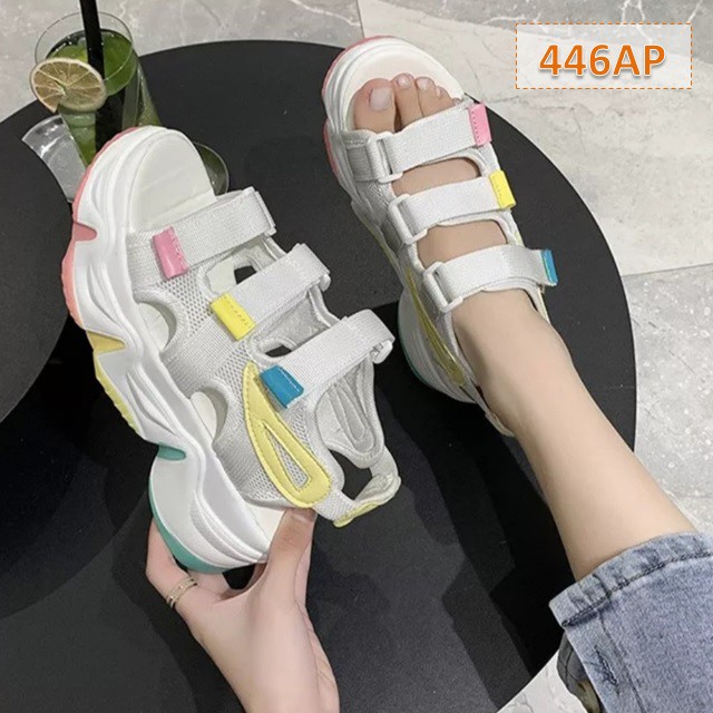 Sandal Gunung Tali Wanita Cathy Fahion Kasual Korea Sol Tebal 5 Cm (WA412)-Fula Putih