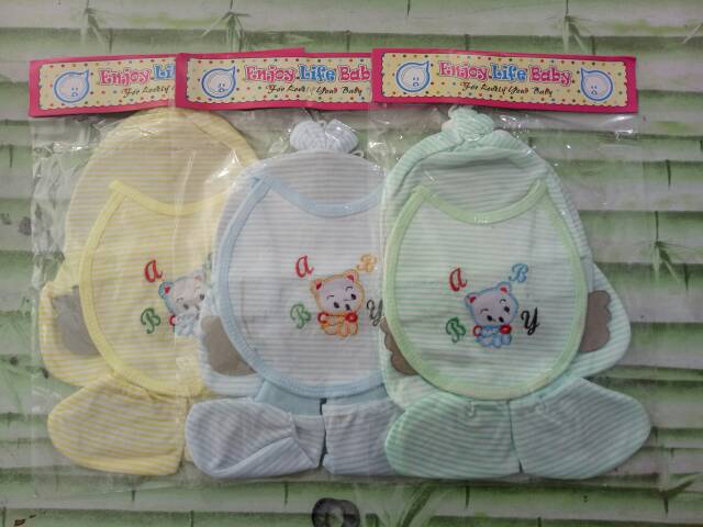 Sarung Tangan dan Kaki Bayi Set Topi+clemex