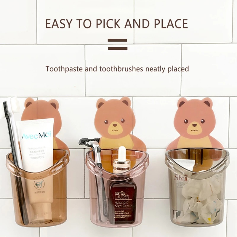 Holder Sikat Gigi Model Gantung Dinding Bentuk Beruang Untuk Rumah