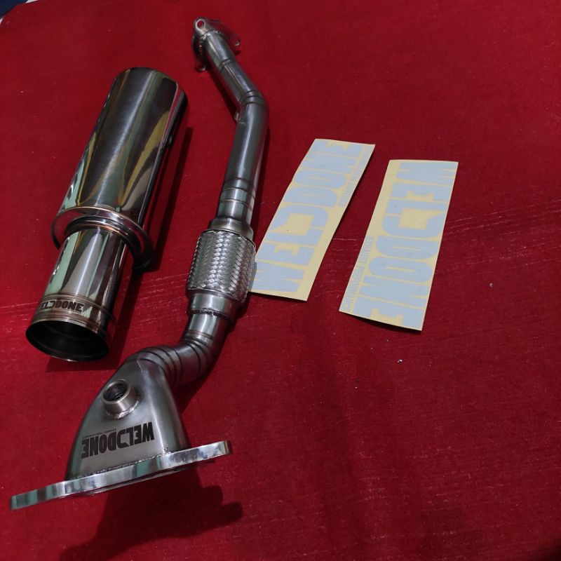 knalpot mobil honda jazz rs ge8 downpipe flexible+muffler sb02 polish welddone exhaust performance