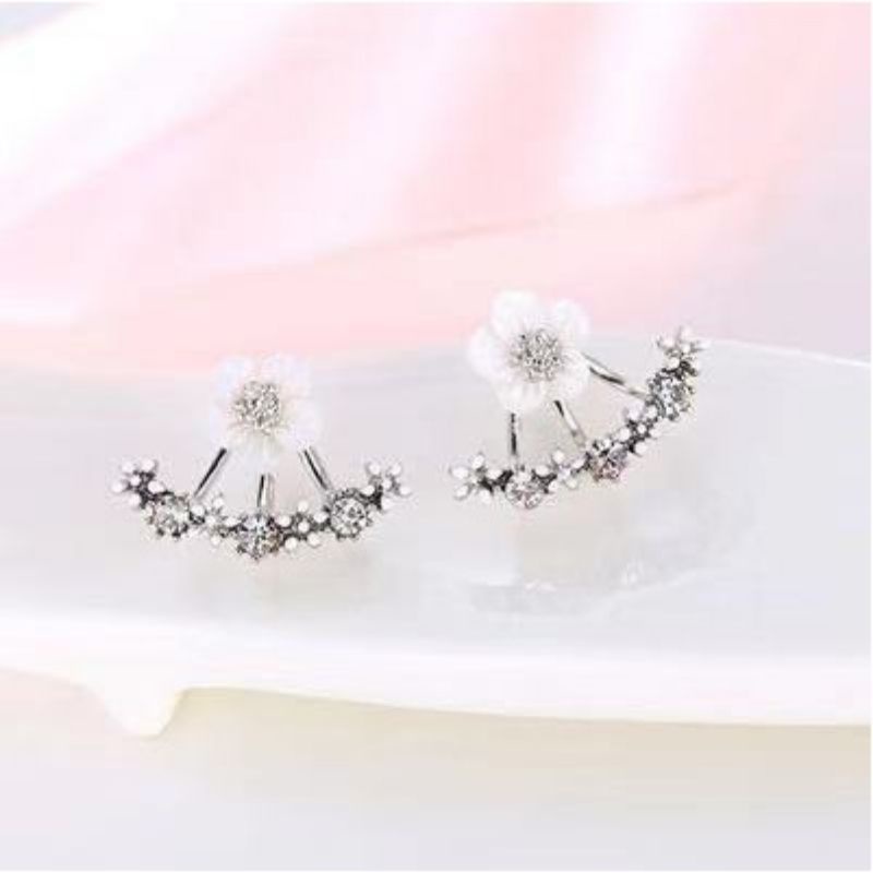 Anting Baris Bunga Zircon Flower Stud Earrings