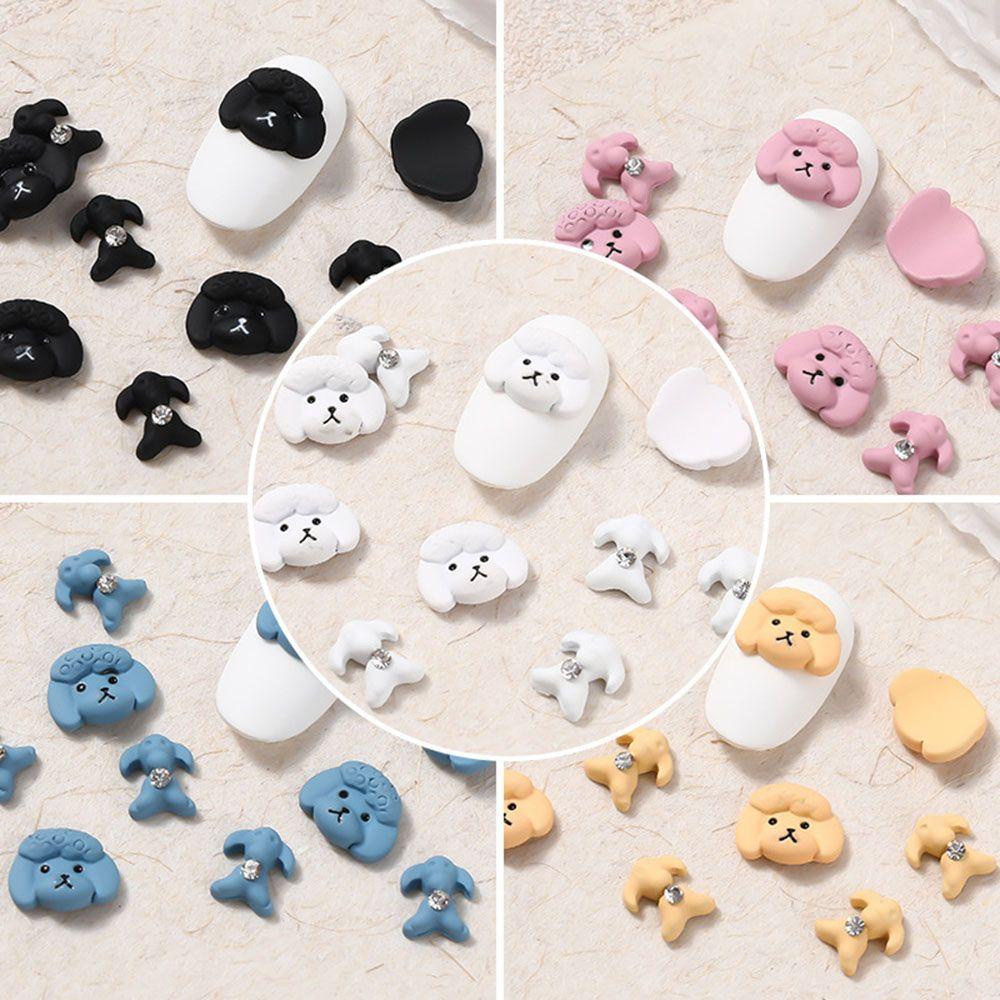 AUGUSTINA Agustinina Nail Art Berlian Resin Bentuk Hewan Lucu Kepala Anjing DIY Perhiasan Nail Art