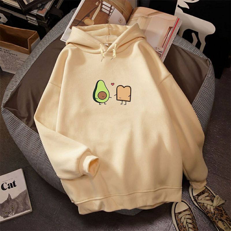 (S - 6XL) Hoodie Cute AVOCADO VEGAN BREAD Kawaii Jaket Cartoon Jumper JUMBO BIGSIZE OVERSIZE Unisex Korean Style Harajuku