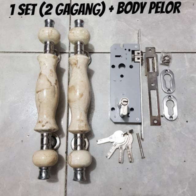 Paket handle pintu marmer 33cm 1set + body pelor