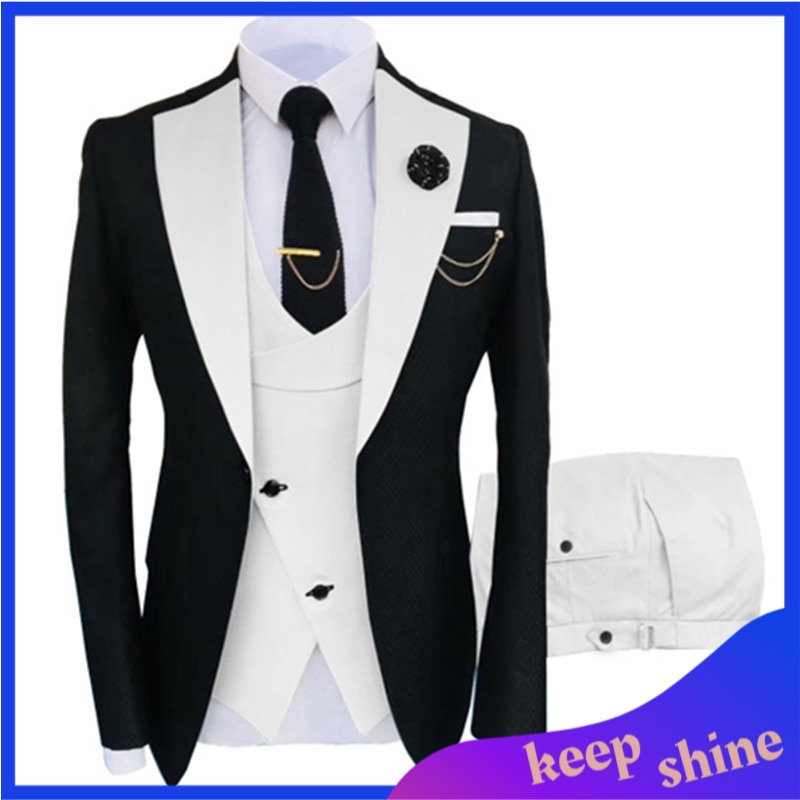 Jas Pria Formal Premium Suit Vest Pants 3 Pcs Set / Fashion New Men's Casual Boutique Business Irreg