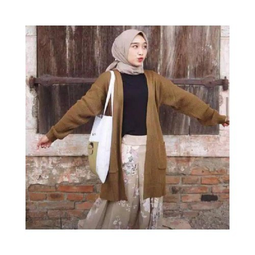 Belle long cardigan/reinara kardin saku rajut