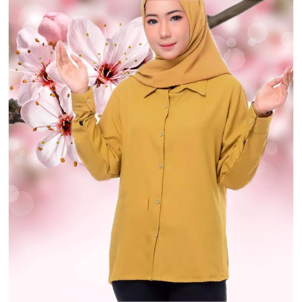 kemeja formal wanita  tangan panjang gold/ Kuning Kunyit