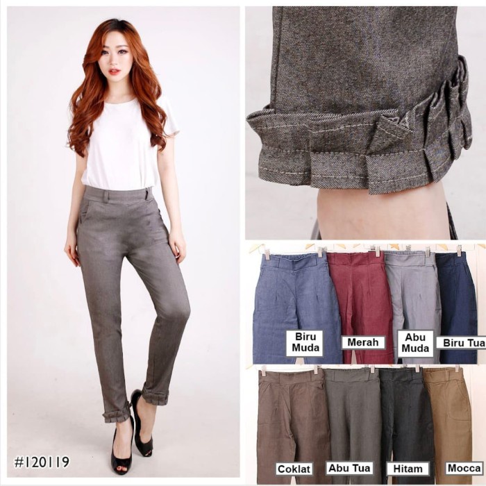Celana Pinggang Karet Wanita Rempel Bawah