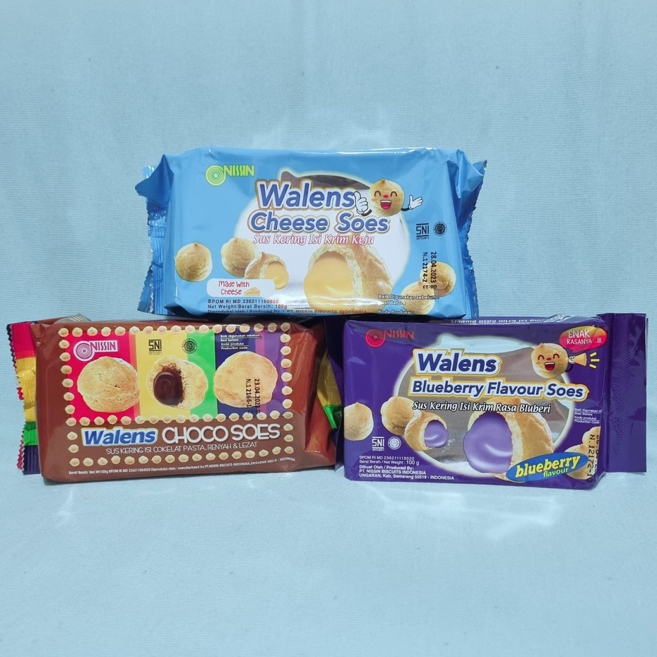 Nissin Walens Choco Soes / Walens Blueberry Soes / Walens Cheese Soes (100 gr)