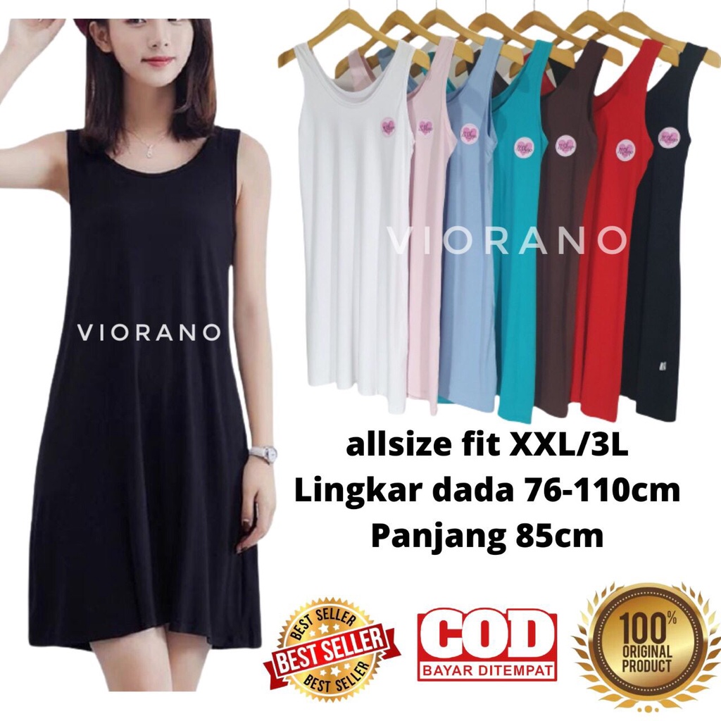 Singlet Jumbo Wanita Longdress Midi XXL Jumbo Tangtop Cewek Tali Lebar Premium Panjang Bahan Adem / Singlet Tunik Wanita Jumbo Size Super Soft Dalaman Gamis