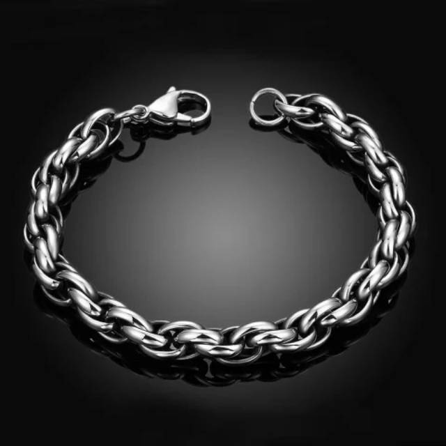 Gelang Pria Macho Rantai Pendek Panjang Silver Titanium 316L Cowok