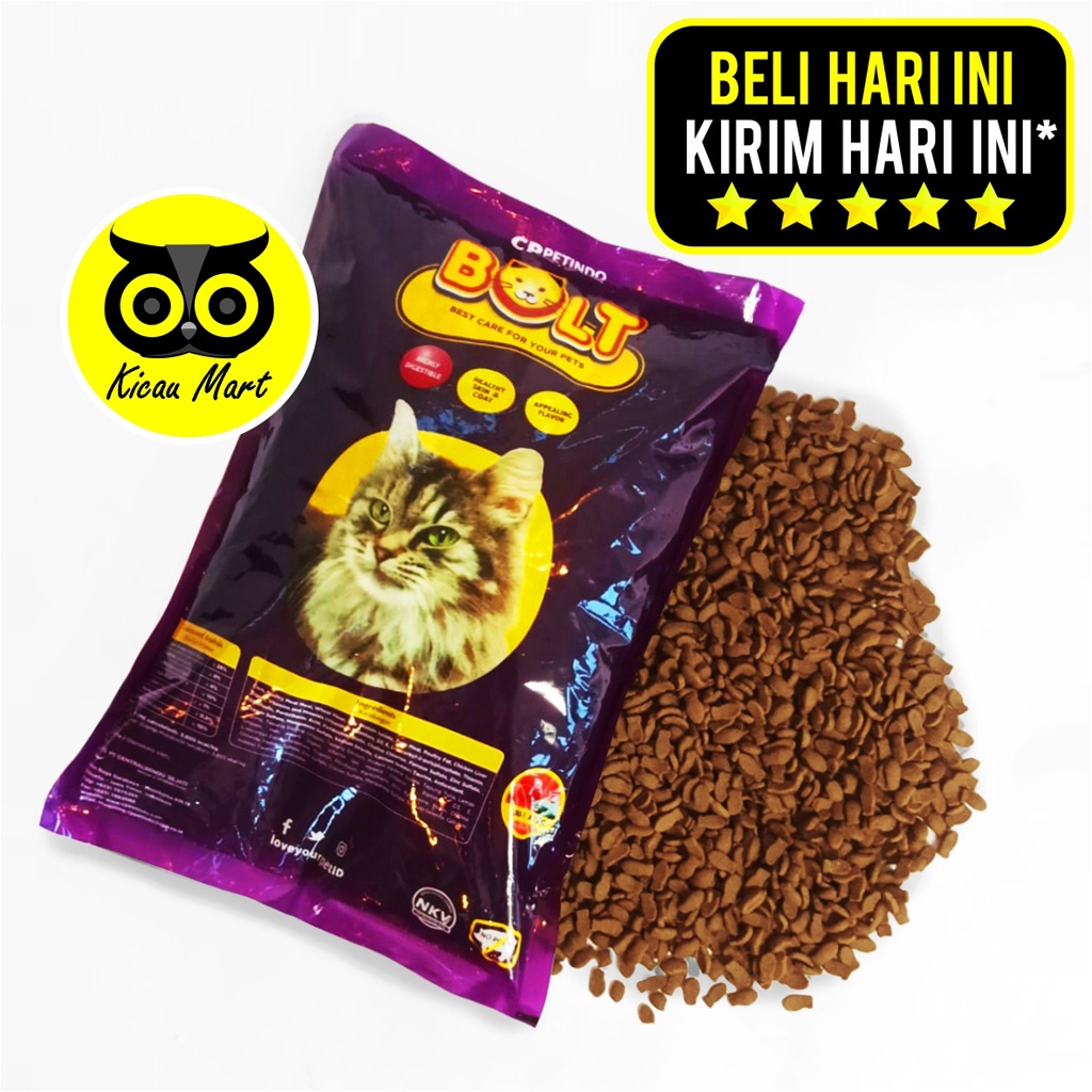 MAKANAN KUCING BOLT KEMASAN 800 GRAM RASA TUNA BENTUK IKAN PAKAN KUCING BOLT UNGU CAT DRY FOOD MAKANAN KERING PELET KUCING