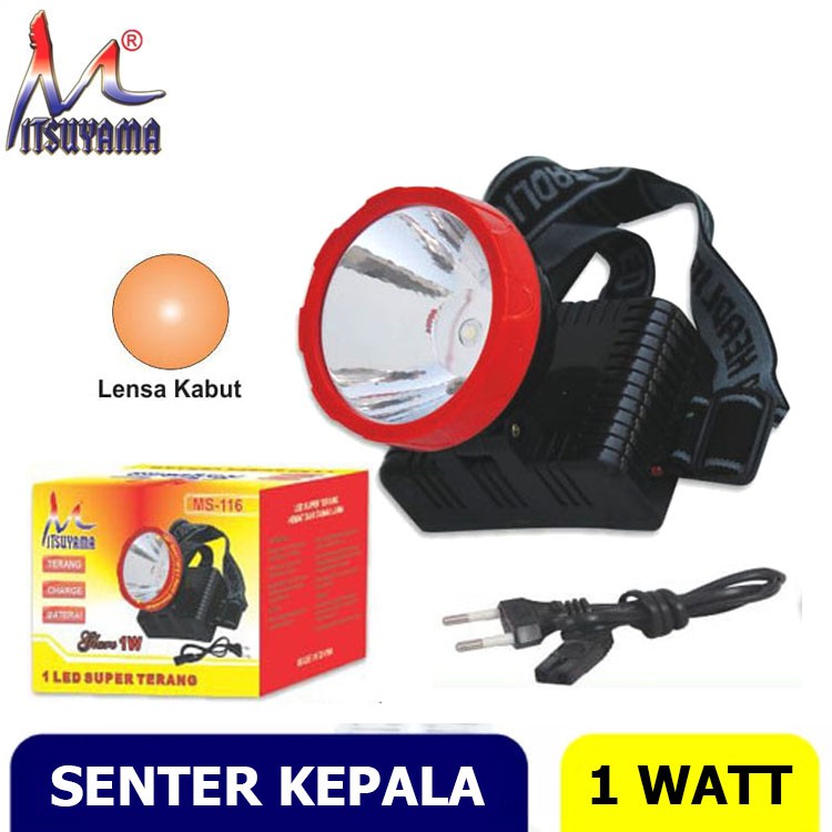 Senter Kepala LED Mitsuyama MS-116 / Senter Kepala 1 LED MS 116 Extra Lensa Kuning Mitsuyama