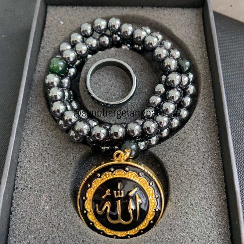 GANNAMYONG PREMIUM PAKET TASBIH FREE CINCIN Allah Gold Blustin Badar Besi Hematite Black Jade Aceh