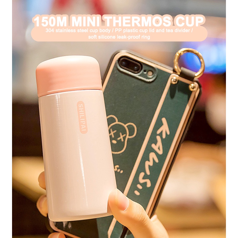 ღ Mini 150Ml Termos Piala Kebocoran Air Botol Air Portabel Kaca Super Lucu Saku Gelas Termos Kecil perjalanan Mug dengan Layar Filter