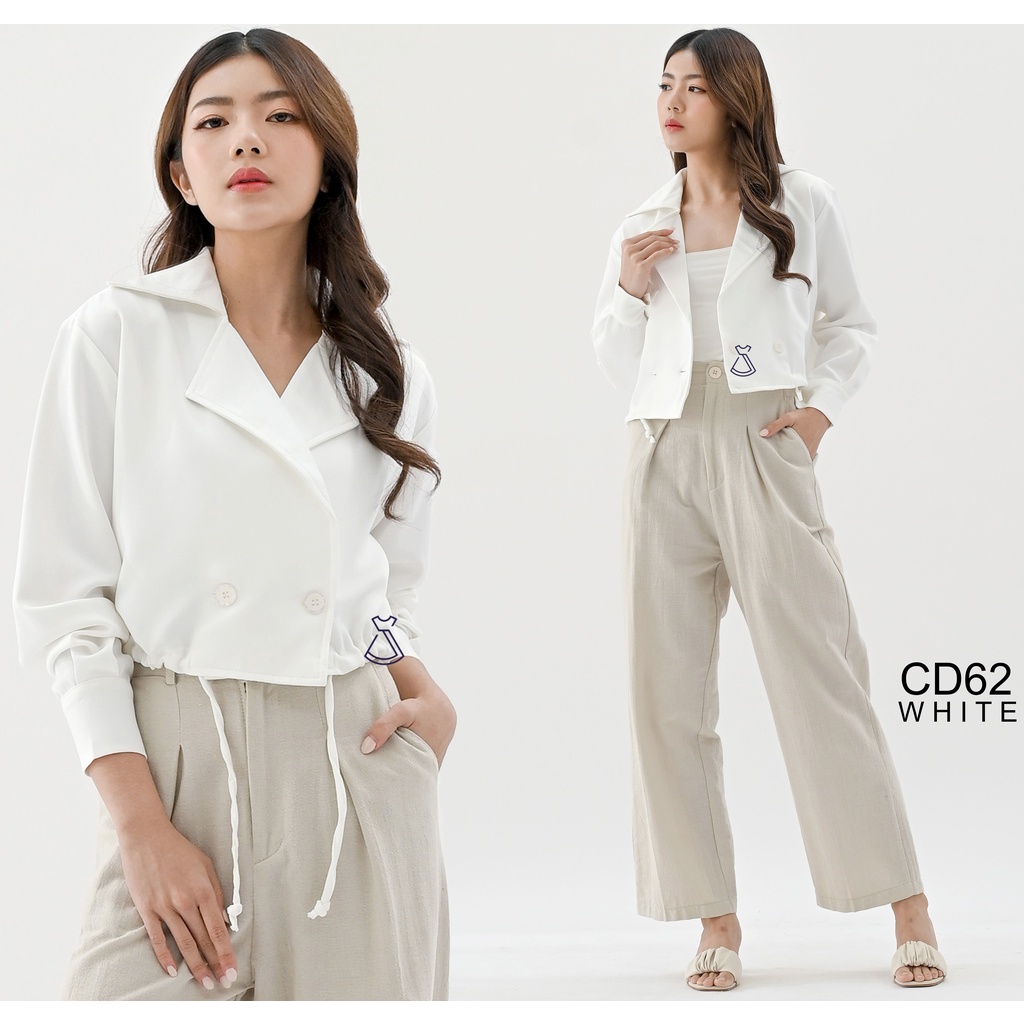 CD62 - Outer Blazer Wanita Basic Cropped Cotton Stylish Casual Look