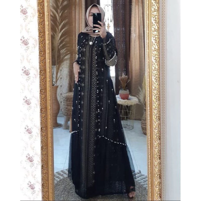 gamis premium brokat tile | gamis brokat motif polkadot | by ozias