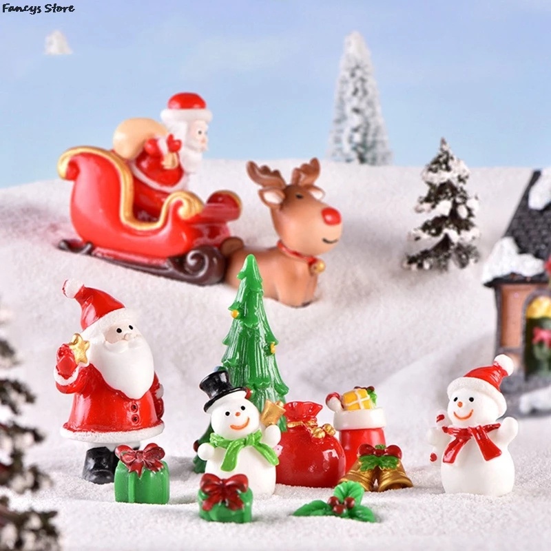 Figurin Kartun Santa Claus Snowman Bahan Resin Untuk Dekorasi Natal