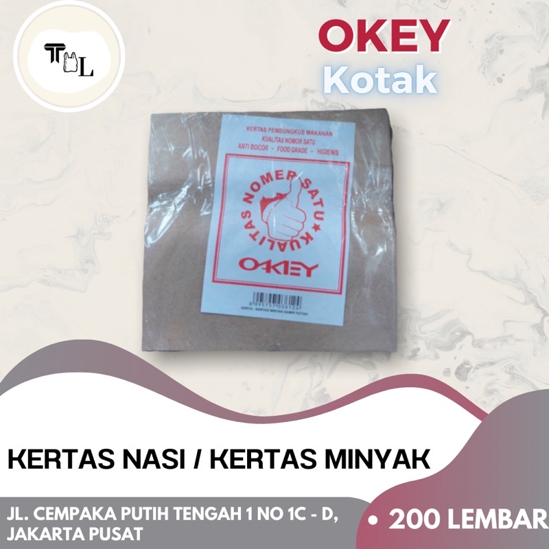 Kertas Nasi Okey Kotak / Kertas Minyak Okey Kotak - Isi 200 Lembar